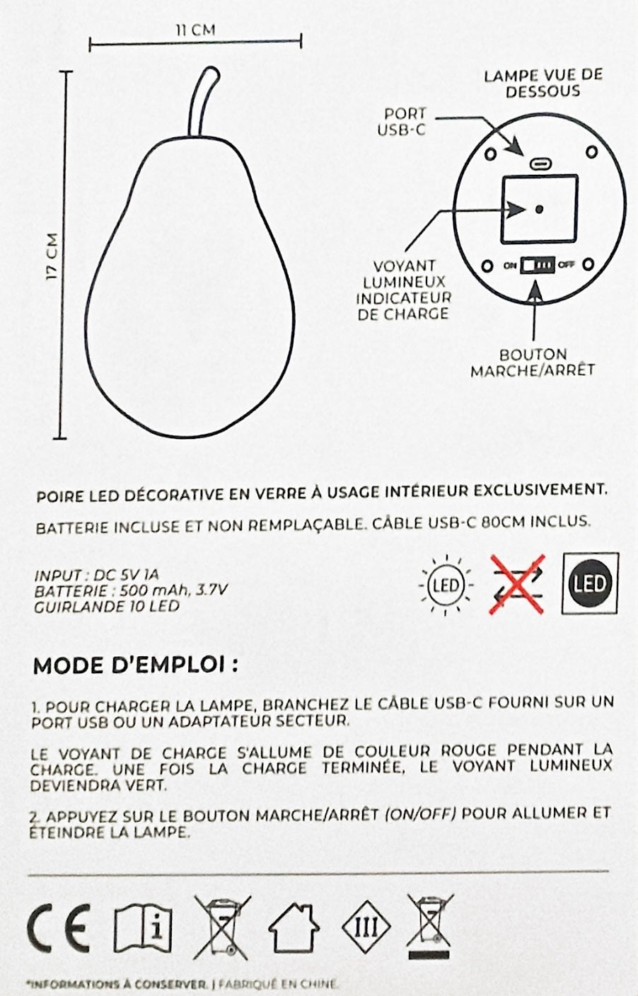 Poire lumineuse rechargeable